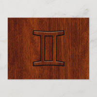 Gemini Zodiac Sign on Mahogany Wood Style