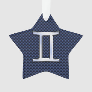Gemini Zodiac Sign on Navy Blue Carbon Fibre Print Ornament