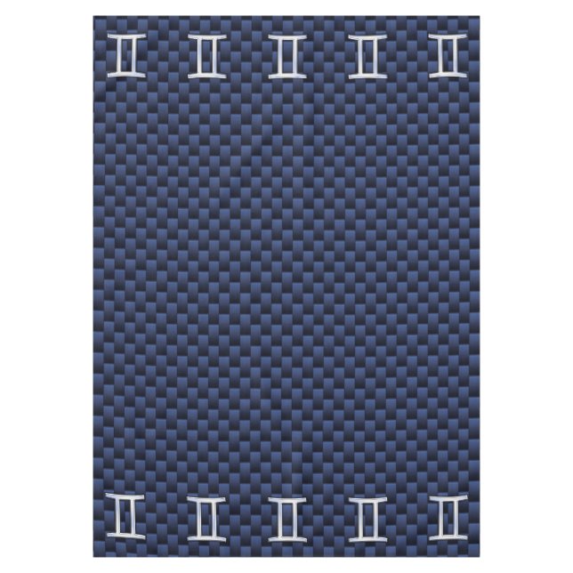 Gemini Zodiac Sign on Navy Blue Carbon Fibre Print Tablecloth (Front)