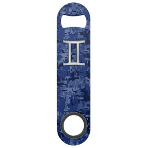 Gemini Zodiac Sign on Navy Blue Digital Camo