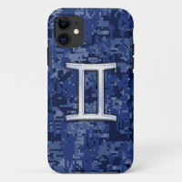 Gemini Zodiac Sign on Navy Blue Digital Camo