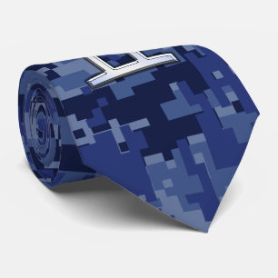 Gemini Zodiac Sign on Navy Blue Digital Camo Tie