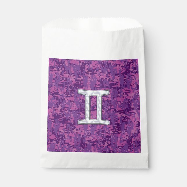 Gemini Zodiac Sign on Pink Digital Camo Favour Bags (Front)