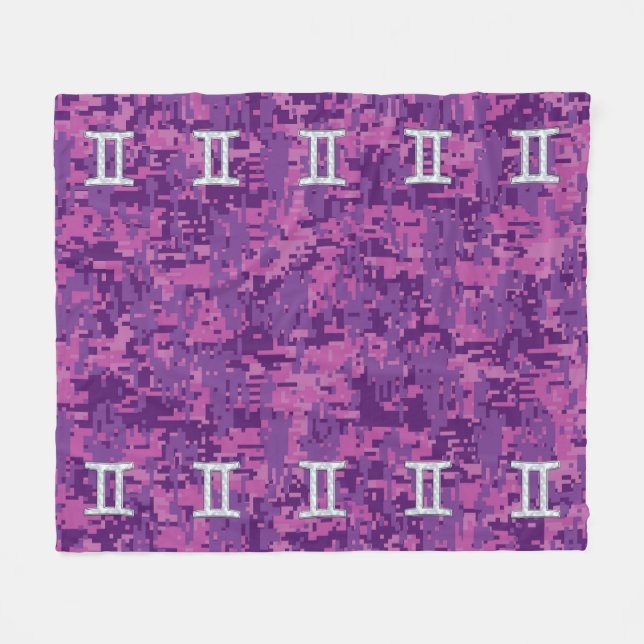 Gemini Zodiac Sign on Pink Digital Camo Fleece Blanket (Front (Horizontal))