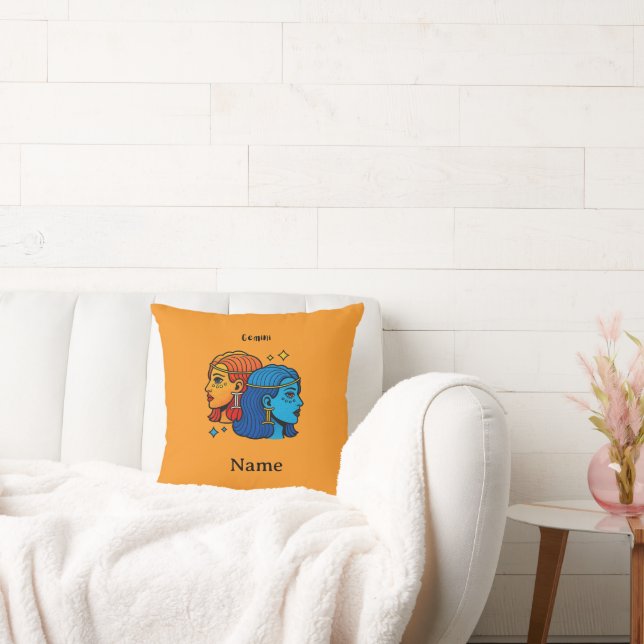 Gemini Zodiac Sign Pop Art - Retro Celestial Twins Cushion (Couch)