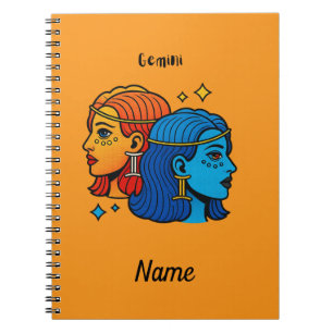 Gemini Zodiac Sign Pop Art - Retro Celestial Twins Notebook