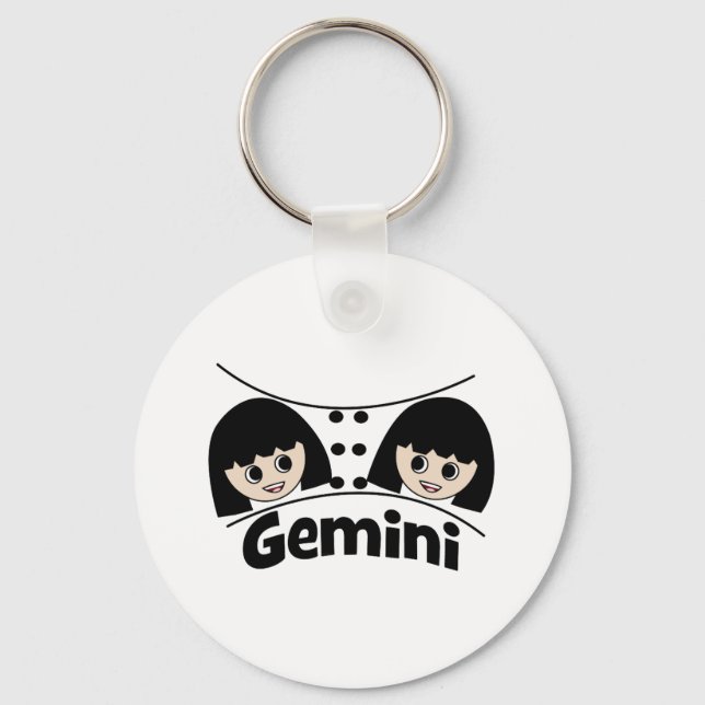 Gemini Zodiac Sign Twins Girls Illustration Key Ring (Front)