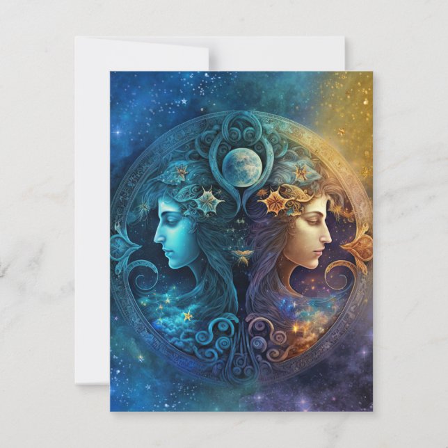Gemini Zodiac Sign Watercolor Design Card (Front)