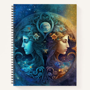Gemini Zodiac Sign Watercolor Design Notebook