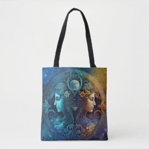 Gemini Zodiac Sign Watercolor Design Tote Bag