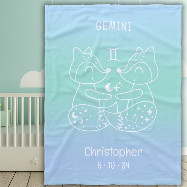 Gemini Zodiac Star Name Birthdate Blue Baby Fleece Blanket (Creator Uploaded)