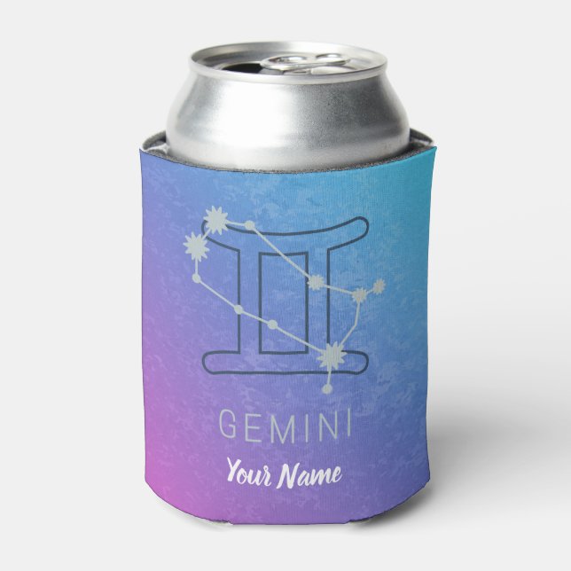 Gemini Zodiac Star Sign Watercolor Horoscope Can Cooler (Can Front)