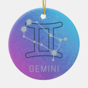 Gemini Zodiac Star Sign Watercolor Horoscope Ceramic Tree Decoration