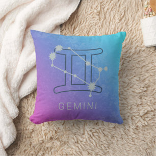 Gemini Zodiac Star Sign Watercolor Horoscope Cushion