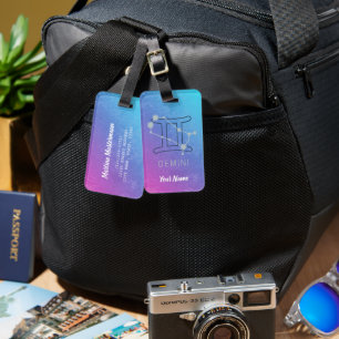 Gemini Zodiac Star Sign Watercolor Horoscope Luggage Tag