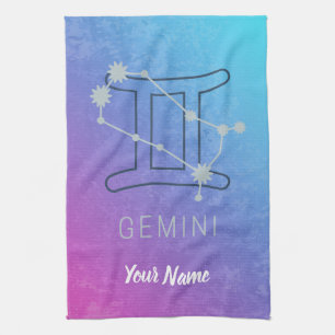Gemini Zodiac Star Sign Watercolor Horoscope Tea Towel