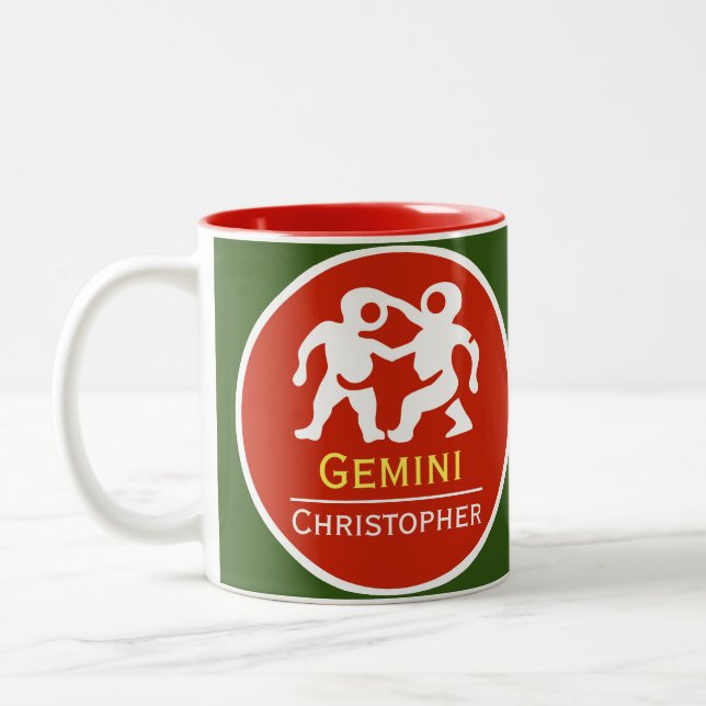Gemini Zodiac Star Sign with Owner's Name Two-Tone Coffee Mug (Left)