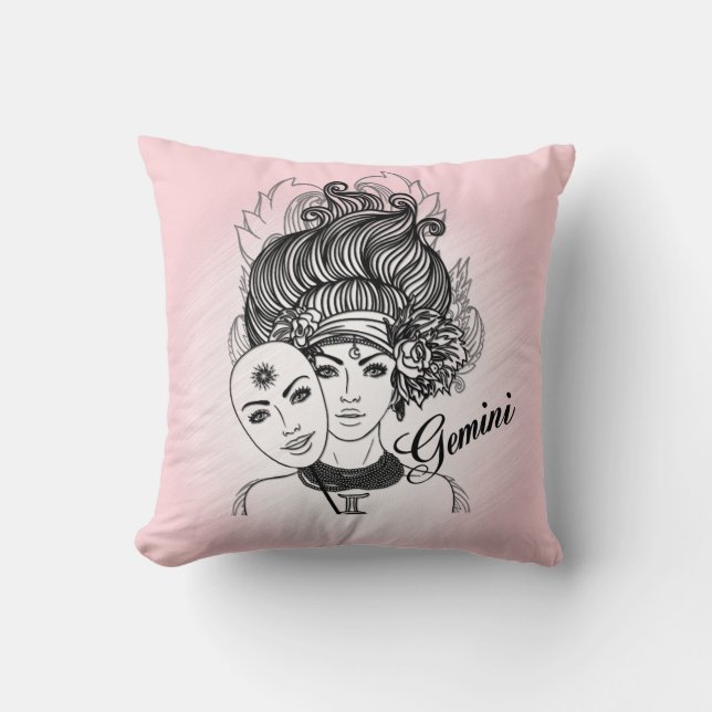 Gemini Zodiac Symbol and Sign Pink Solid Pink Back Cushion (Front)