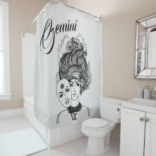 Gemini Zodiac Symbol and Sign Silver Shower Curtain