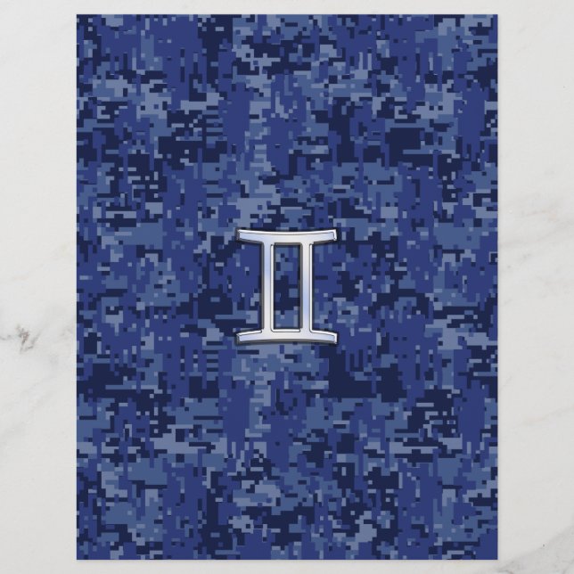 Gemini Zodiac Symbol Blue Digital Camouflage (Front)