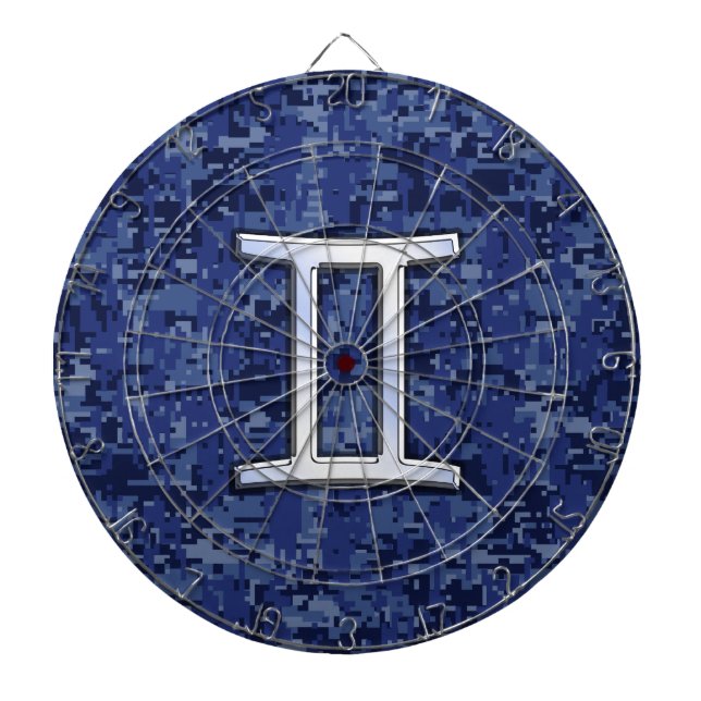 Gemini Zodiac Symbol Blue Digital Camouflage Dartboard (Front)