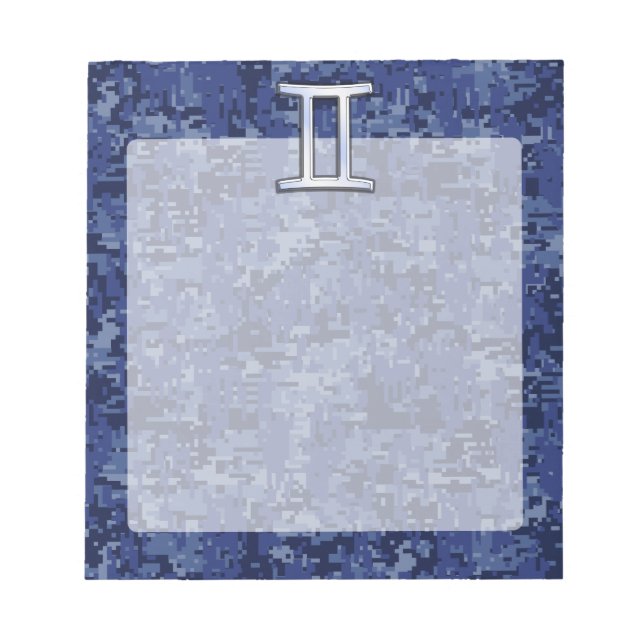 Gemini Zodiac Symbol Blue Digital Camouflage Notepad (Front)