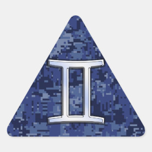 Gemini Zodiac Symbol Blue Digital Camouflage Triangle Sticker