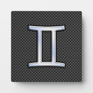 Gemini Zodiac Symbol Charcoal Carbon Fiber Print Plaque
