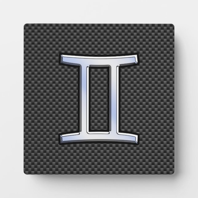 Gemini Zodiac Symbol Charcoal Carbon Fiber Print Plaque (Front)