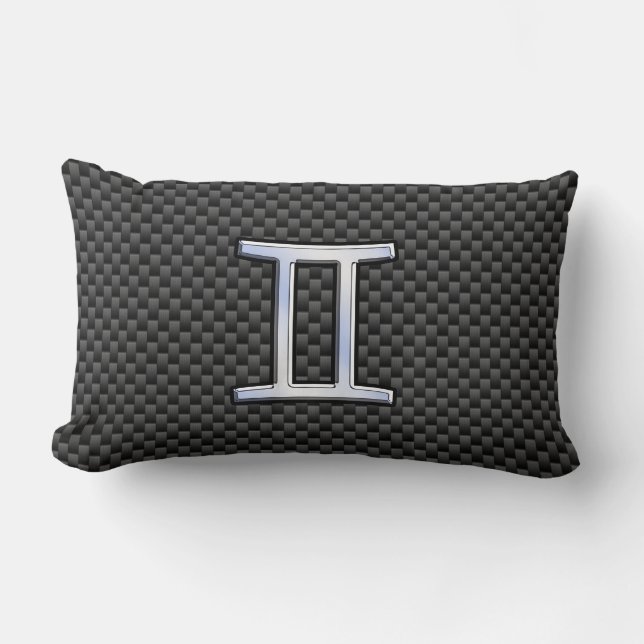 Gemini Zodiac Symbol Charcoal Carbon Fiber Style Lumbar Cushion (Front)