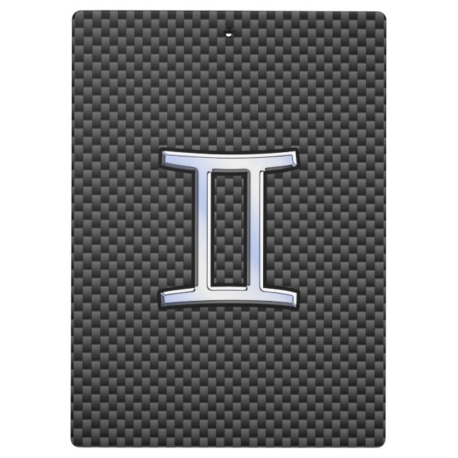 Gemini Zodiac Symbol Charcoal Carbon Fibre Print Clipboard (Back)