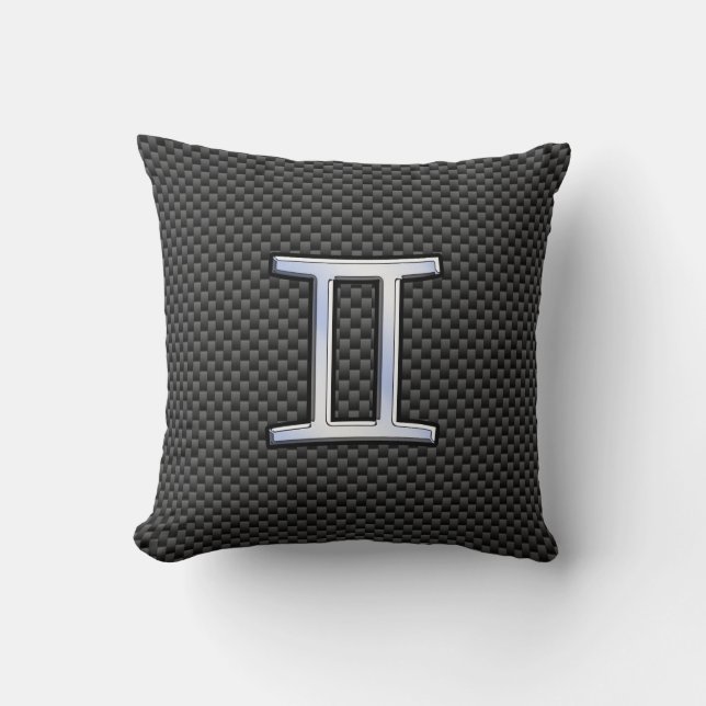 Gemini Zodiac Symbol Charcoal Carbon Fibre Print Cushion (Front)