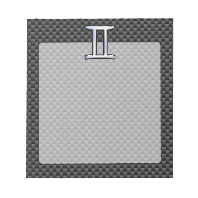 Gemini Zodiac Symbol Charcoal Carbon Fibre Print Notepad (Front)