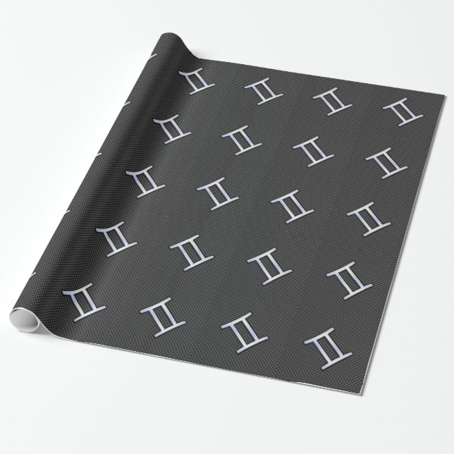 Gemini Zodiac Symbol Charcoal Carbon Fibre Print Wrapping Paper (Unrolled)