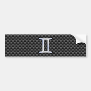 Gemini Zodiac Symbol Charcoal Carbon Fibre Style Bumper Sticker