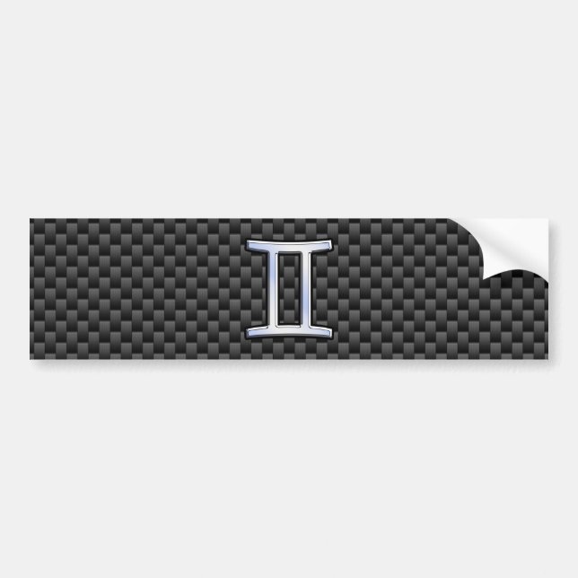 Gemini Zodiac Symbol Charcoal Carbon Fibre Style Bumper Sticker (Front)
