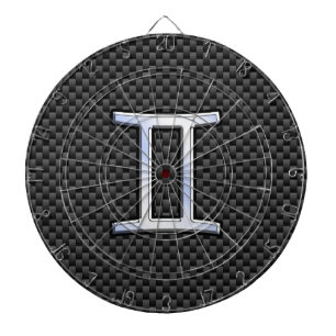 Gemini Zodiac Symbol Charcoal Carbon Fibre Style Dartboard
