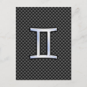 Gemini Zodiac Symbol Charcoal Carbon Fibre Style Postcard