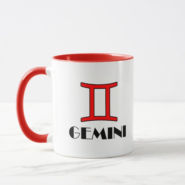 Gemini Zodiac Symbol Designer Mug in Red (Left)