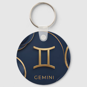 Gemini Zodiac Symbol Luxury Gold Celestial Astrolo Key Ring