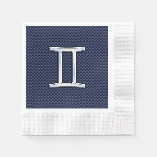 Gemini Zodiac Symbol Navy Blue Carbon Fibre Print Napkin (Front)