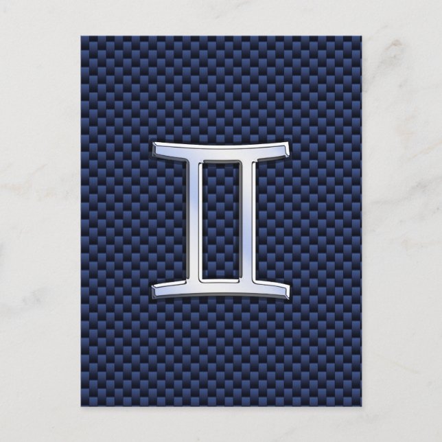 Gemini Zodiac Symbol Navy Blue Carbon Fibre Print Postcard (Front)