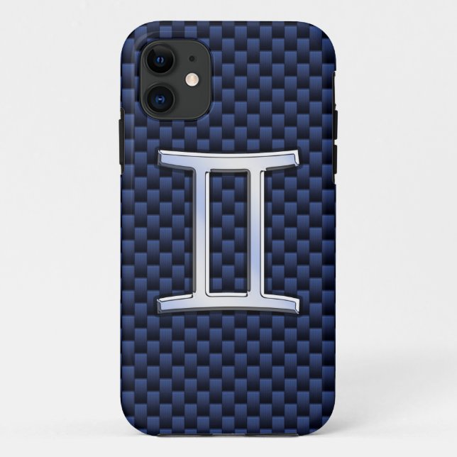 Gemini Zodiac Symbol Navy Blue Carbon Fibre Style Case-Mate iPhone Case (Back)