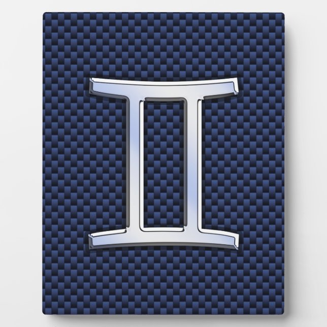 Gemini Zodiac Symbol Navy Blue Carbon Fibre Style Plaque (Front)