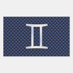 Gemini Zodiac Symbol Navy Blue Carbon Fibre Style Rectangular Sticker
