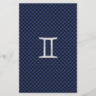 Gemini Zodiac Symbol Navy Blue Carbon Fibre Style Stationery