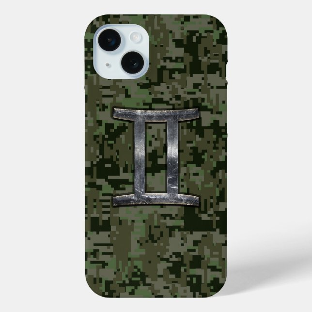 Gemini Zodiac Symbol on Green Digital Camouflage Case-Mate iPhone Case (Back)