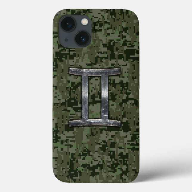 Gemini Zodiac Symbol on Green Digital Camouflage Case-Mate iPhone Case (Back)