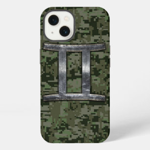Gemini Zodiac Symbol on Green Digital Camouflage iPhone 13 Case