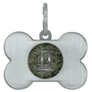 Gemini Zodiac Symbol on Green Digital Camouflage Pet Tag